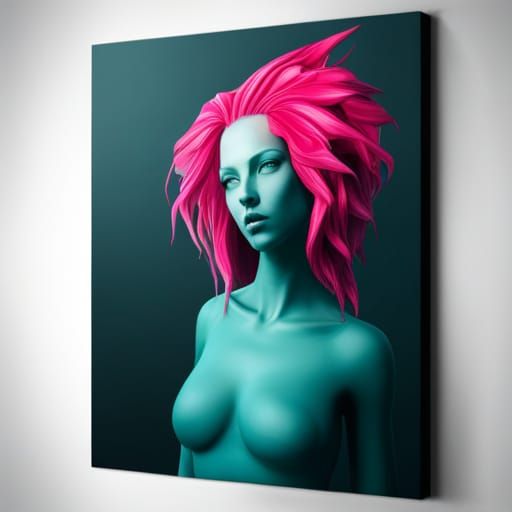 Pink-Haired Cyberpunk Woman in Splash Art Style