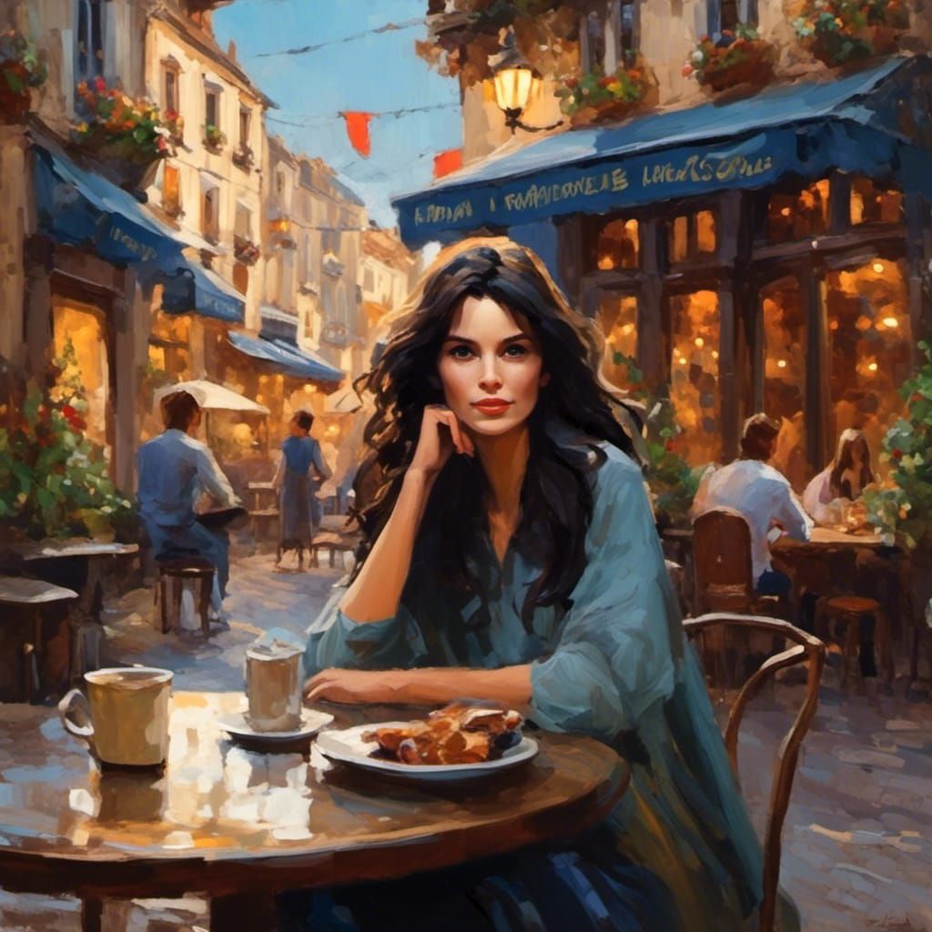 Woman at Cafe: Impressionistic Digital Painting
