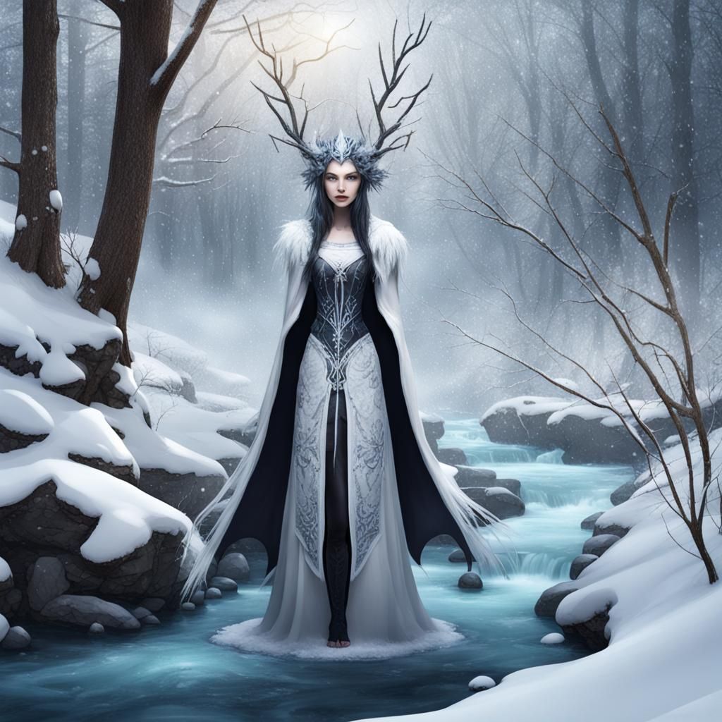 Snow Witch in a Bright Snowy Forest