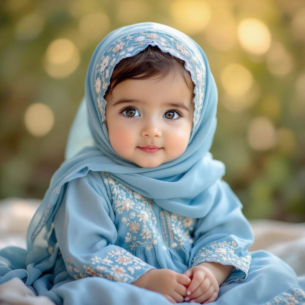 Baby in Embroidered Dress with Soft Bokeh