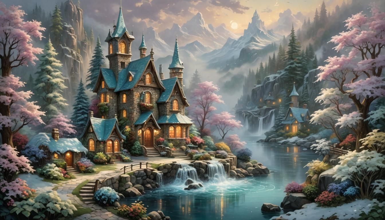 Ethereal Crystal Art Installation in Misty Landscape