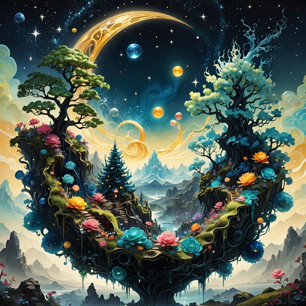 Crystal Rose in Fractal Alien Landscape