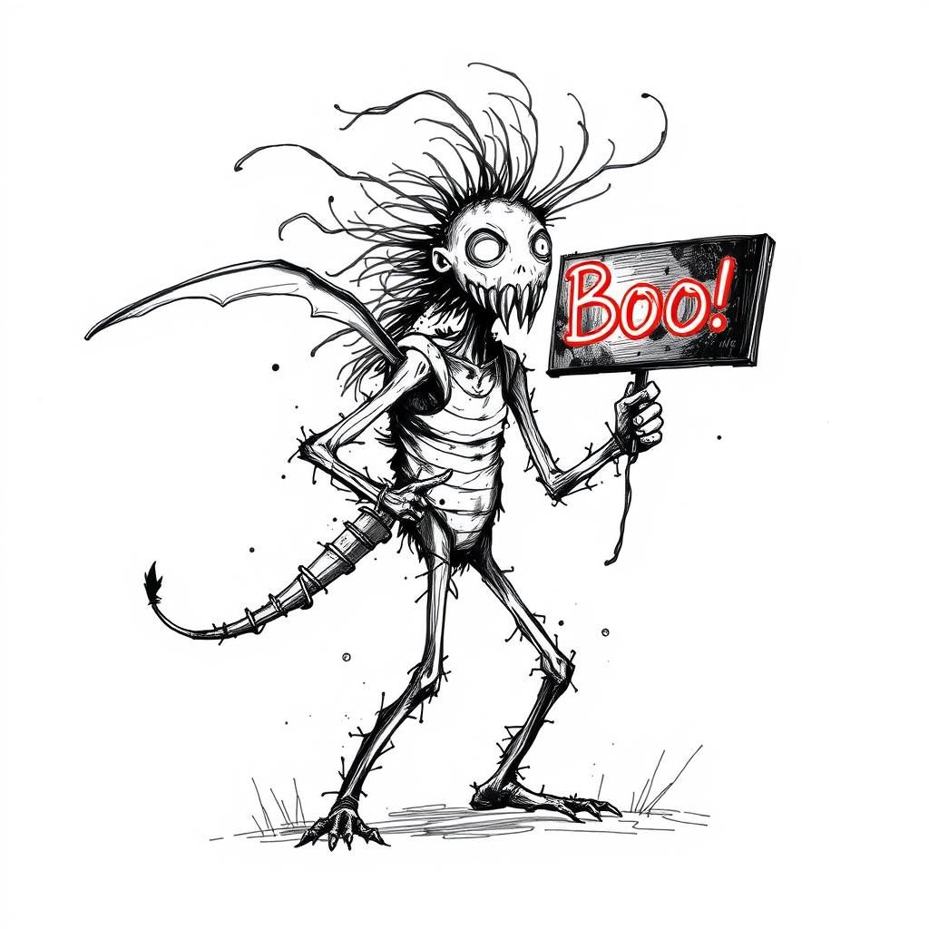 Monochrome Wind Monster Doodle in Graphite and Ink