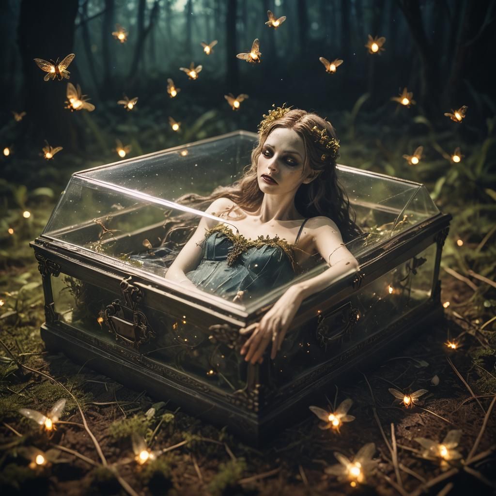 Gothic Fairy Funeral Procession in Glass Casket