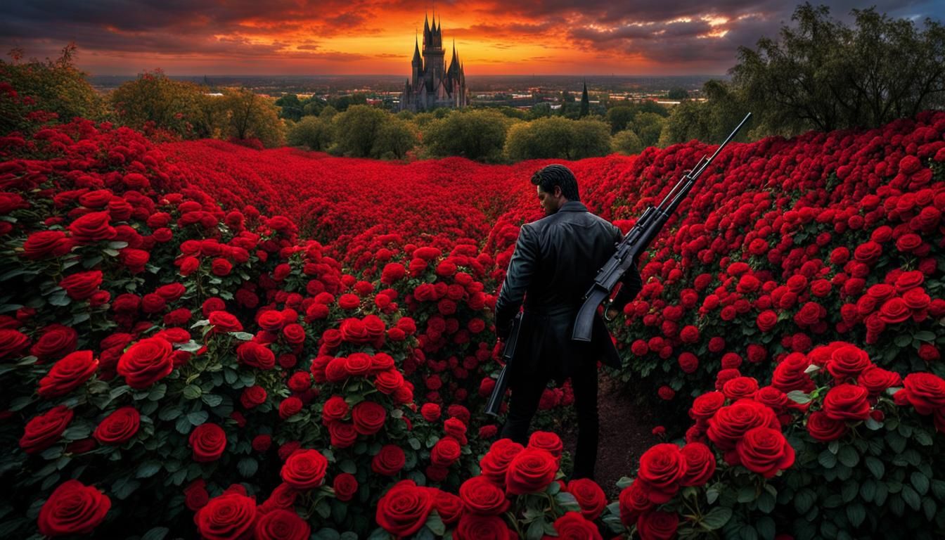Roland Deschain in Rose Garden at Dusk