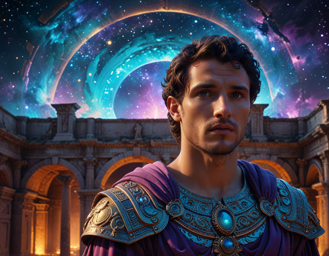 Cosmic Janus at the Ancient Roman Archway in Dreamlike Surre...