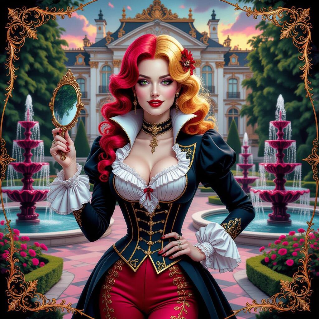 Gothic Woman in Rococo Garden Pop Art Painting