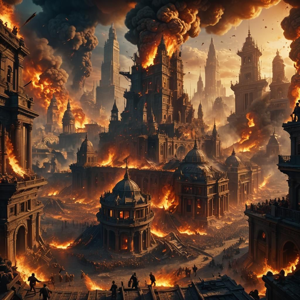 Fiery Slave Uprising in Ancient Cityscape