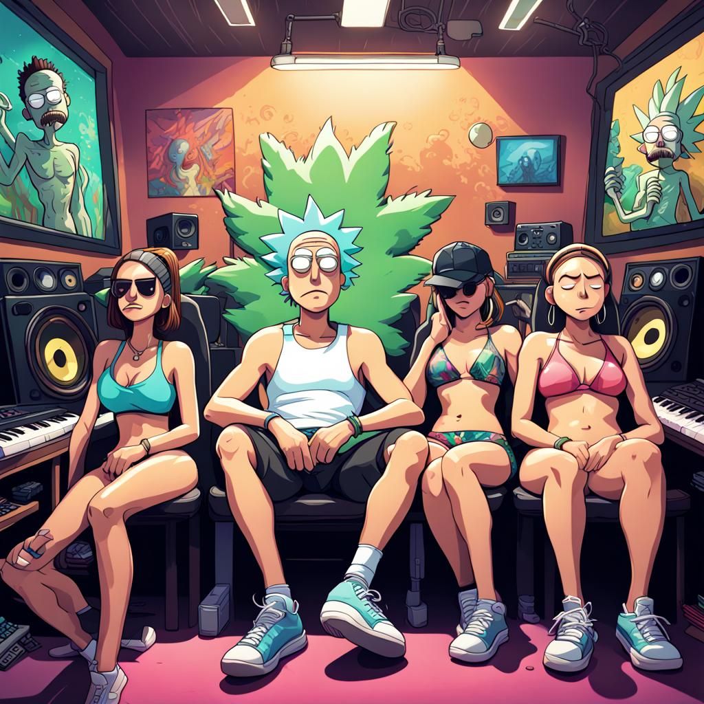 Rick and Morty Style Cartoon: Rappers in Studio