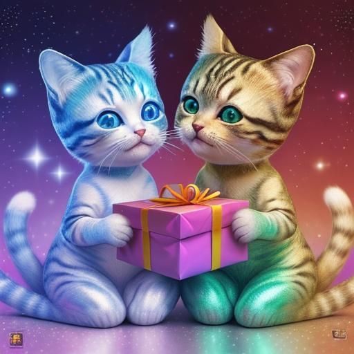 Cute Cats Celebrate Christmas: A Cosmic Illustration