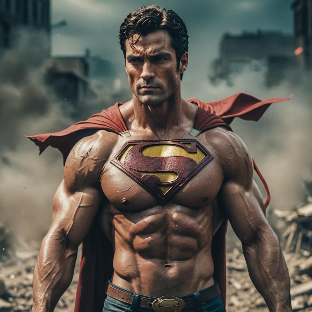 Muscular Shirtless Superman in Cinematic Style
