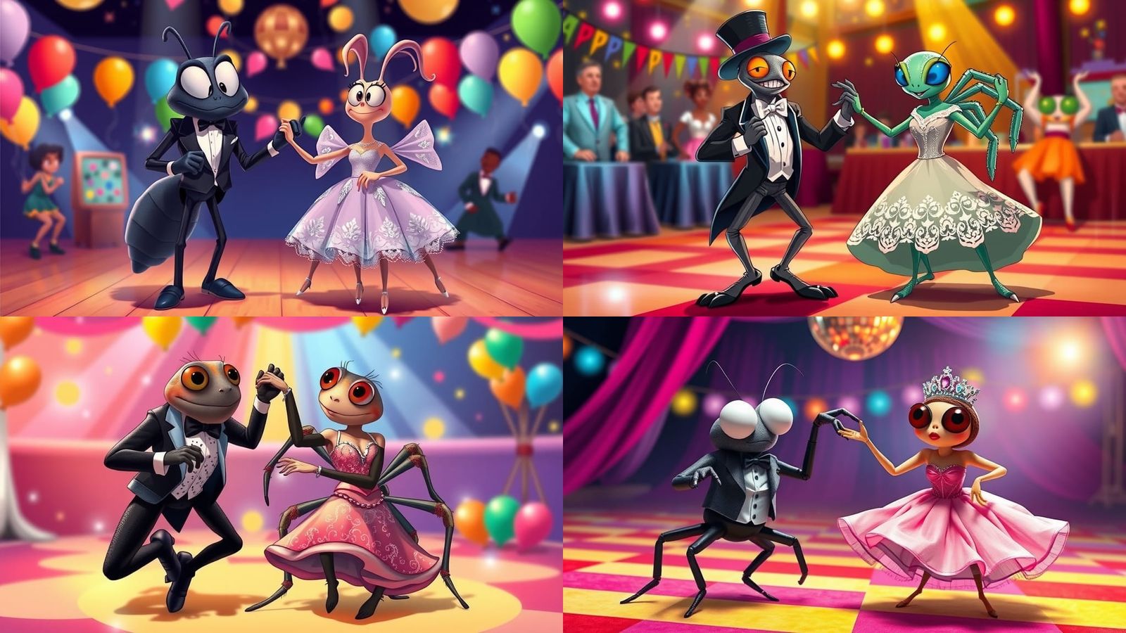 Spiders Dancing in Cartoon Style