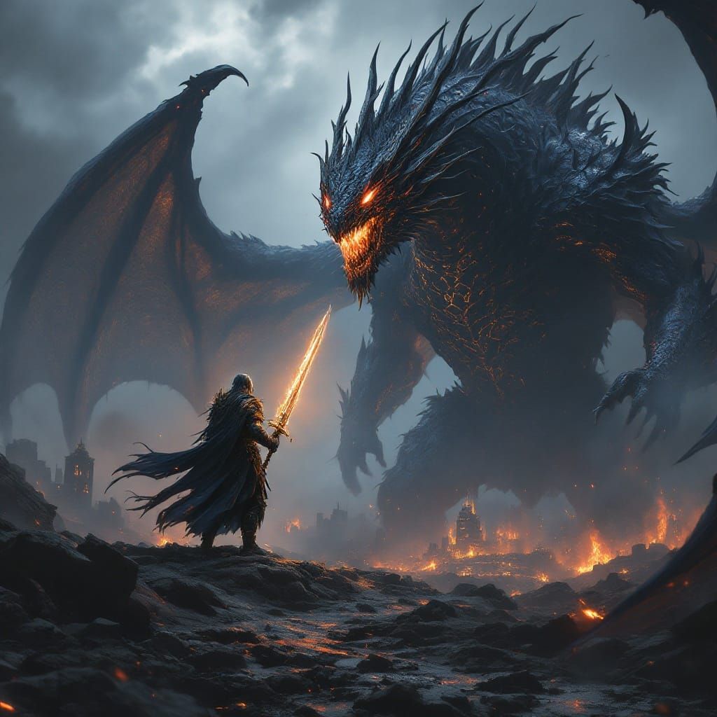 Epic Dragon Battle in Dark Fantasy Realm