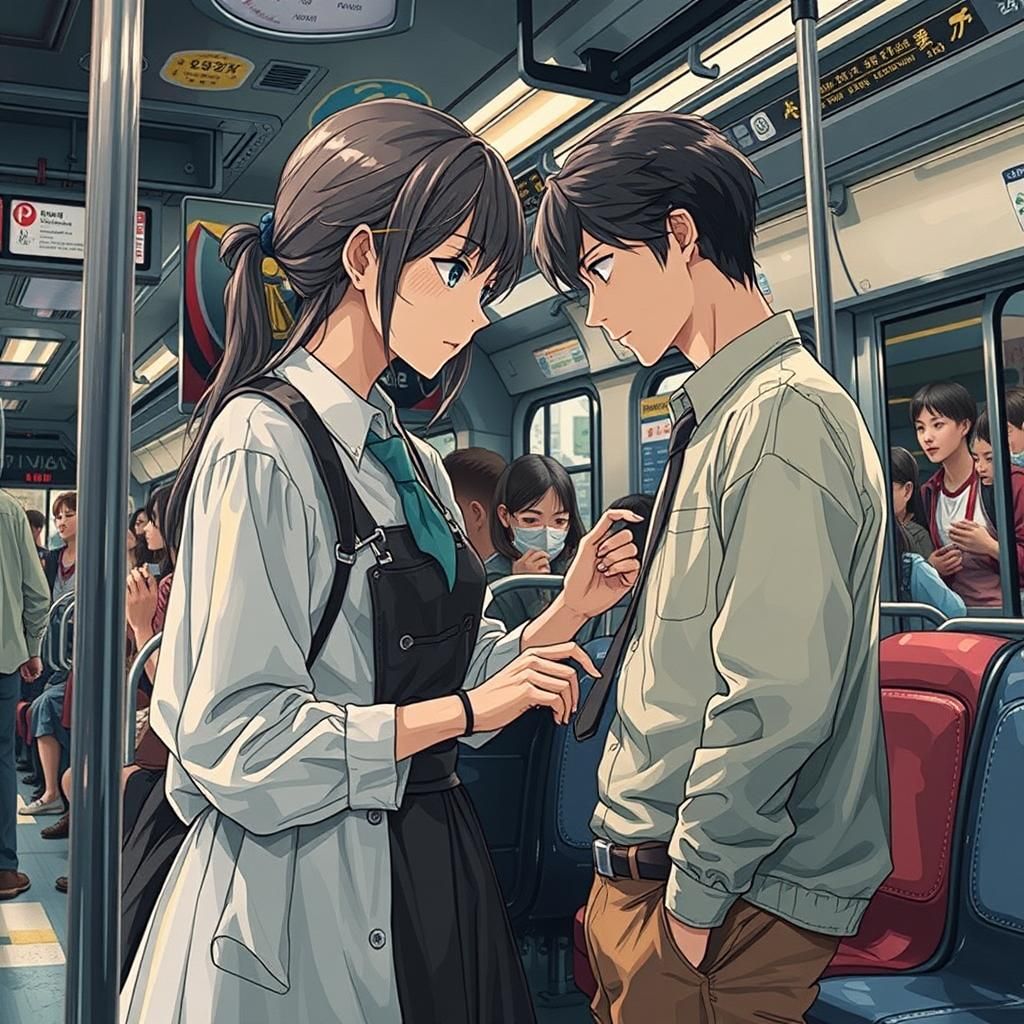 Anime Couple on a Bus in Cel-Shaded Style