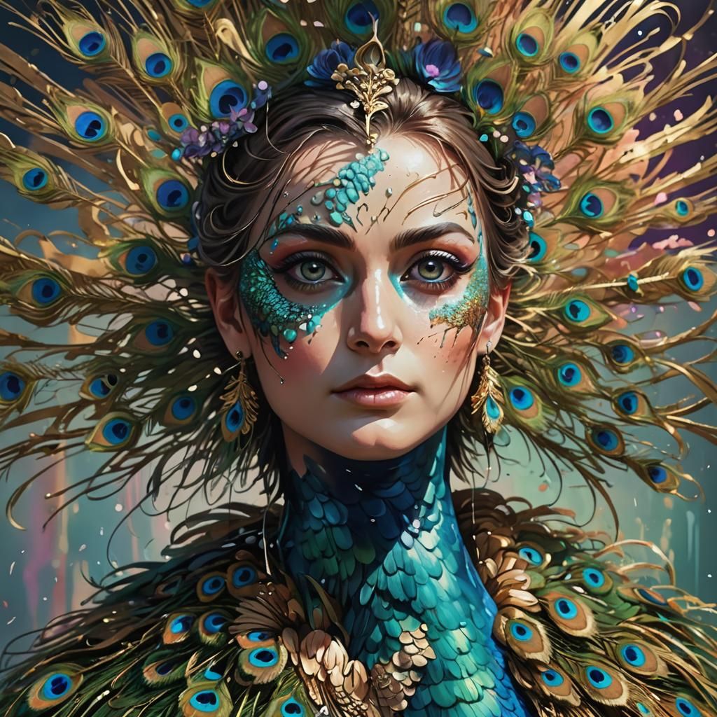 Hyperrealistic Peacock in Colorful Splash Art Style