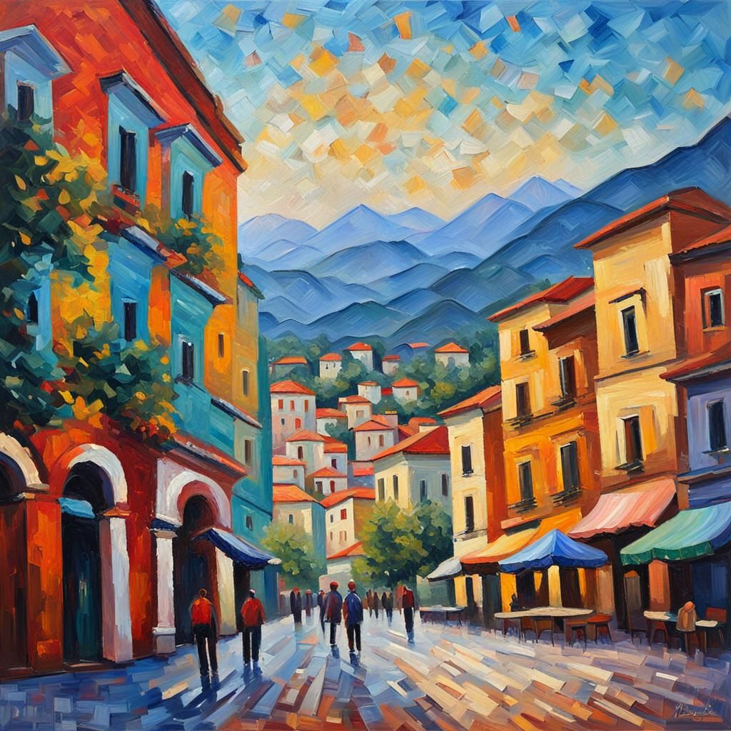 Tirana, Albania: Expressionist Oil Painting