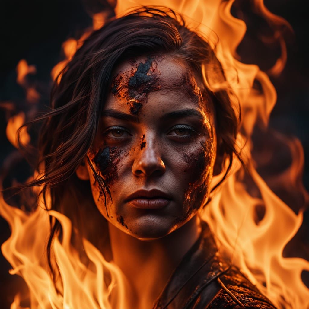 Woman on Fire: Hyperrealistic Macro Photography Portrait
