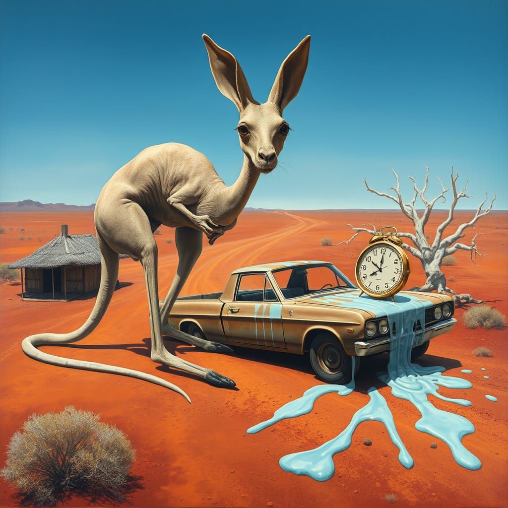 Surreal Australian Outback Scene in Oil Painting Style