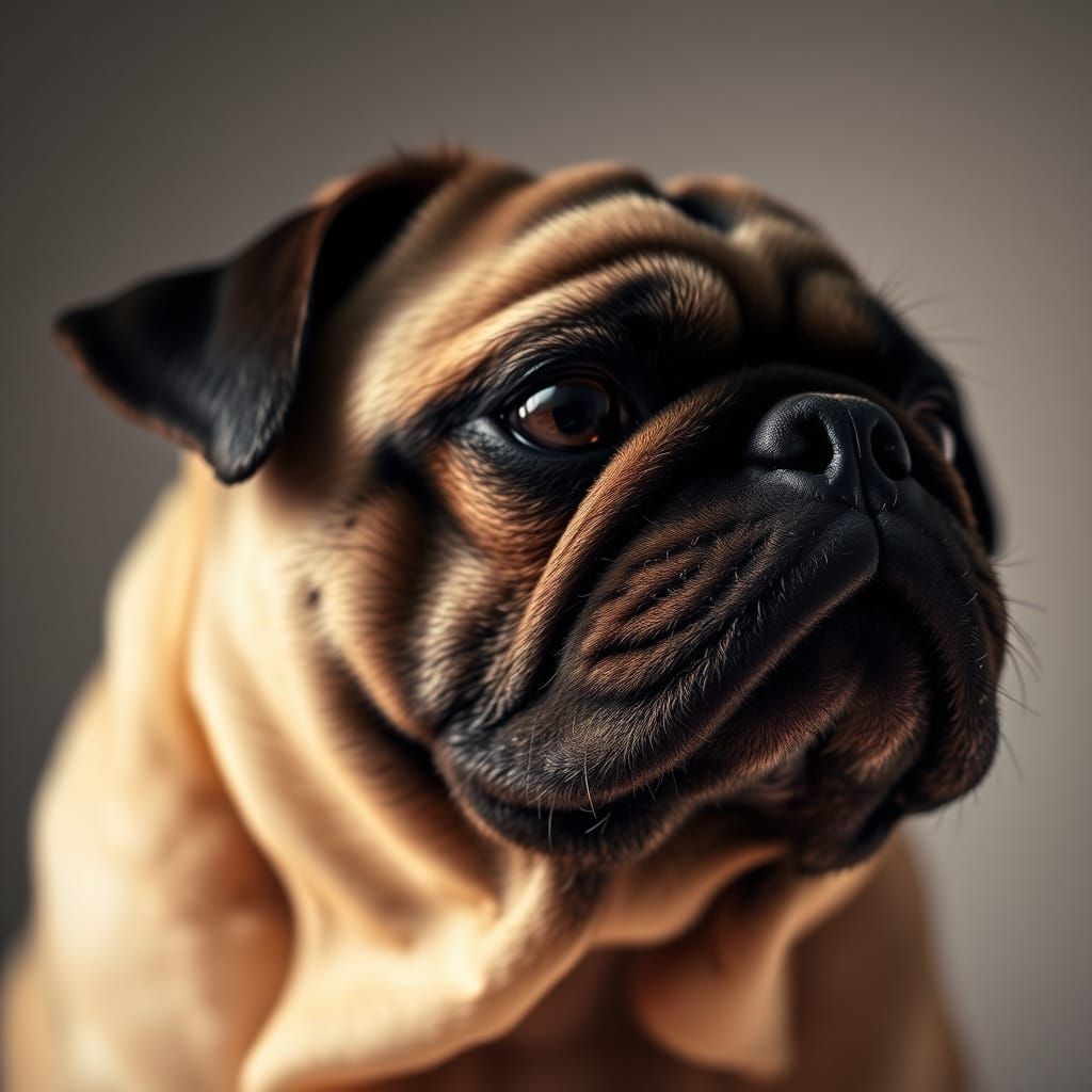Cinematic Pug Portrait in Warm Golden Light