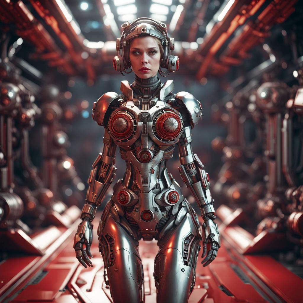 Cyborg Girl in Sci-Fi Armor on Distant Planet