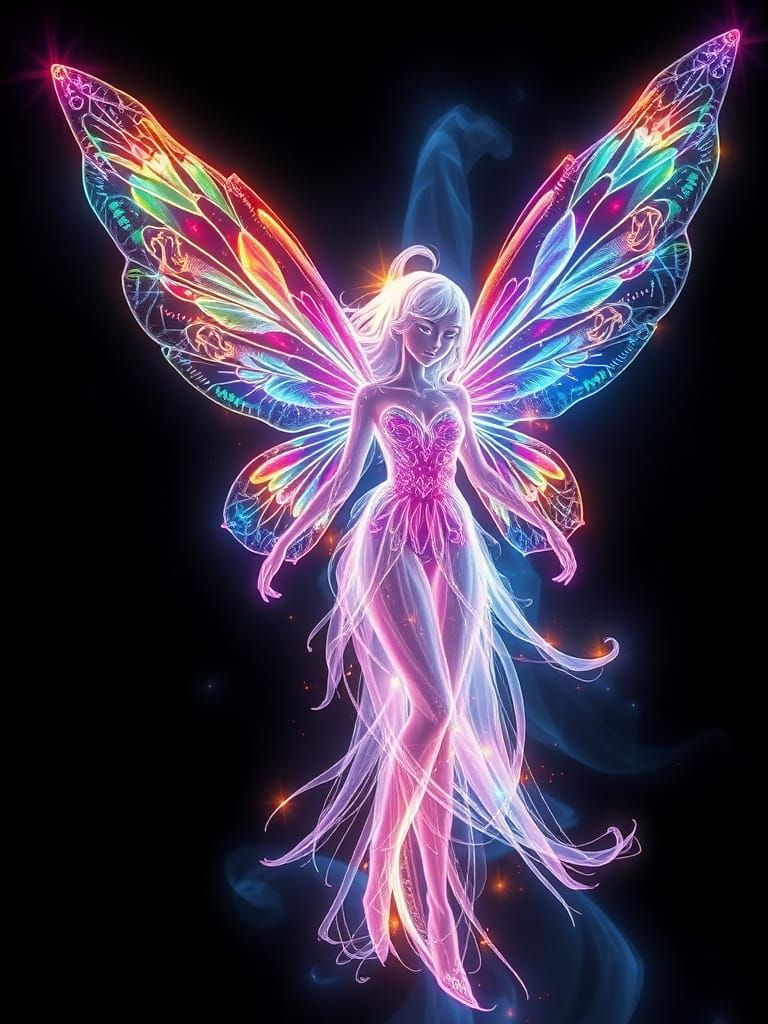 Ethereal Fairy in Glowing Hologram