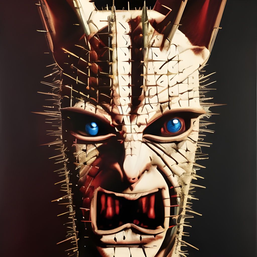 Hellraiser Cat Demon as Mr. Bean: Impasto Painting