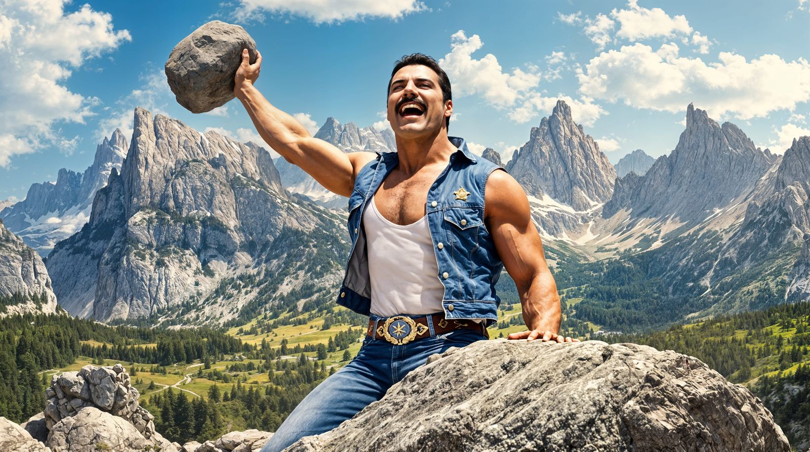 Freddie Mercury in Joyful Rocking Pose