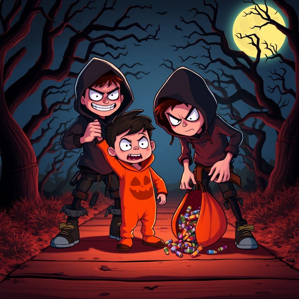 Spooky Halloween Candy Heist in Cartoon Style