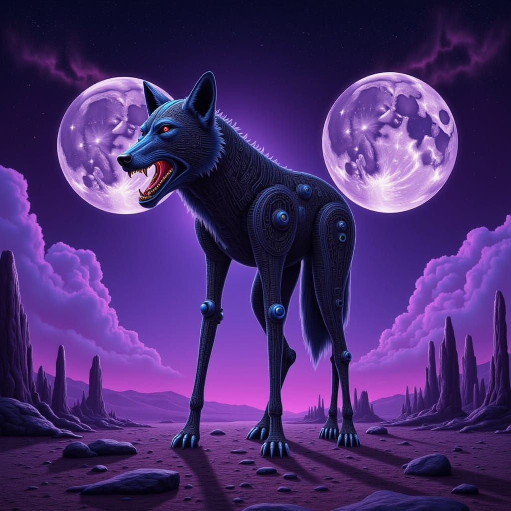 Surreal Mechanical Wolf on Alien World