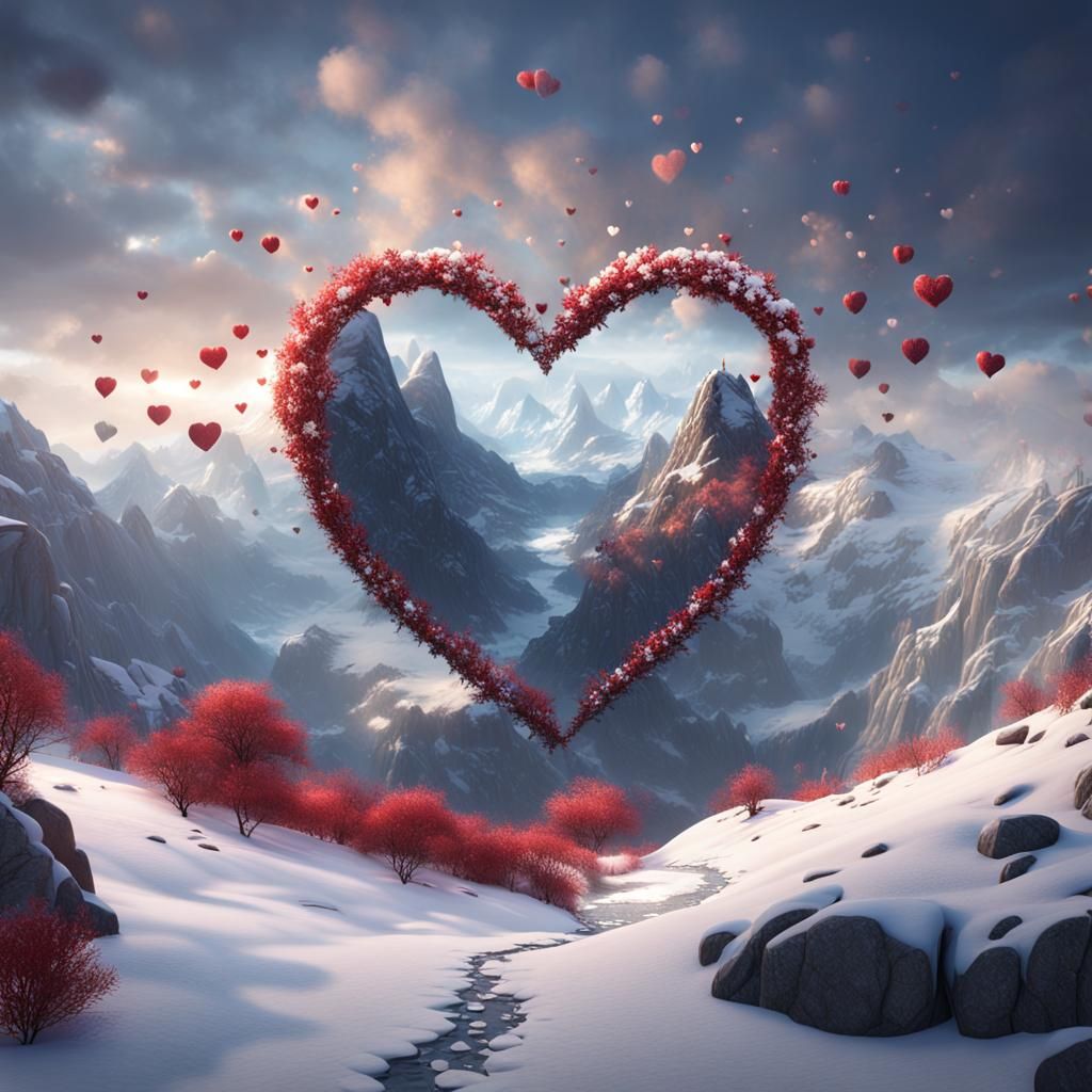 Heart Between Snowy Mountains: Fantasy Concept Art