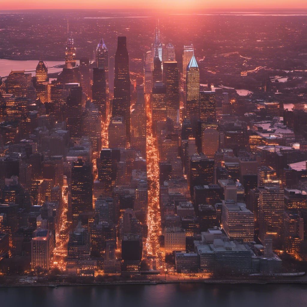 Cyberpunk Philadelphia Sunrise: Futuristic Seawall Cityscape