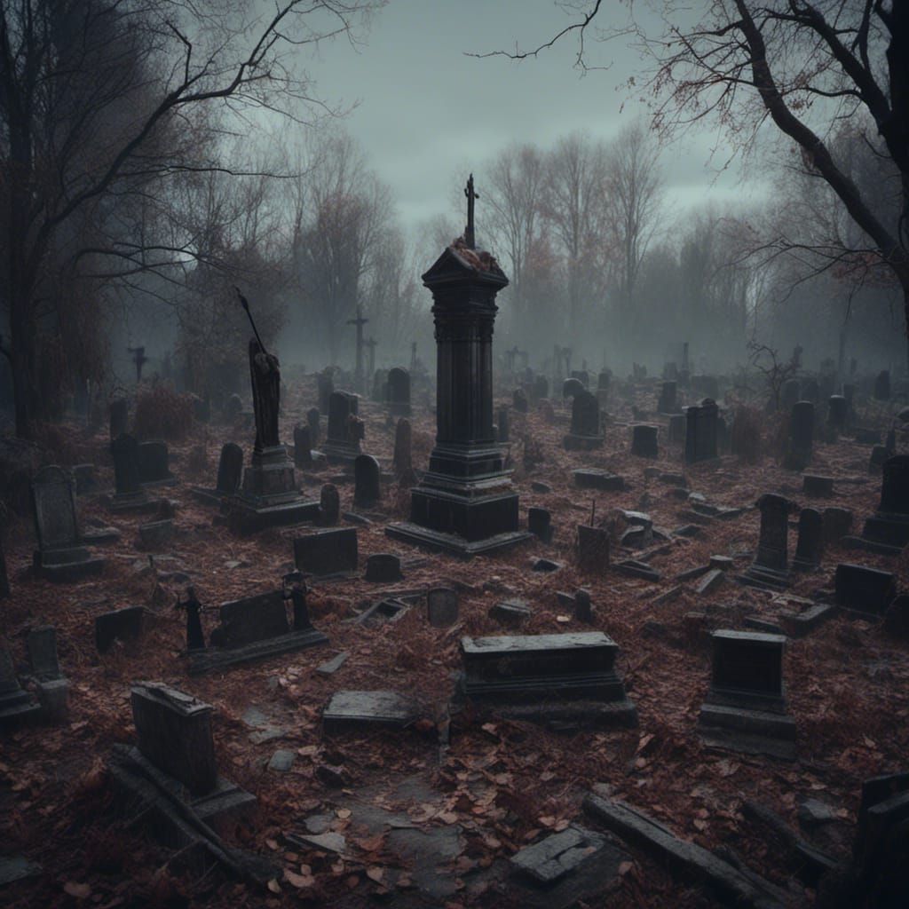 Macabre Grave Exhumation in Cinematic 3D Style