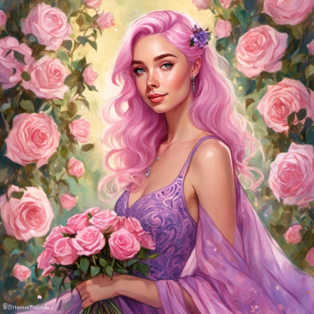 Gorgeous Inked Bridesmaid with Pink and Purple Hair