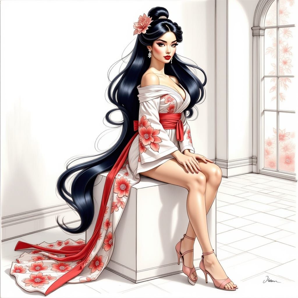 A anime of a beautiful woman