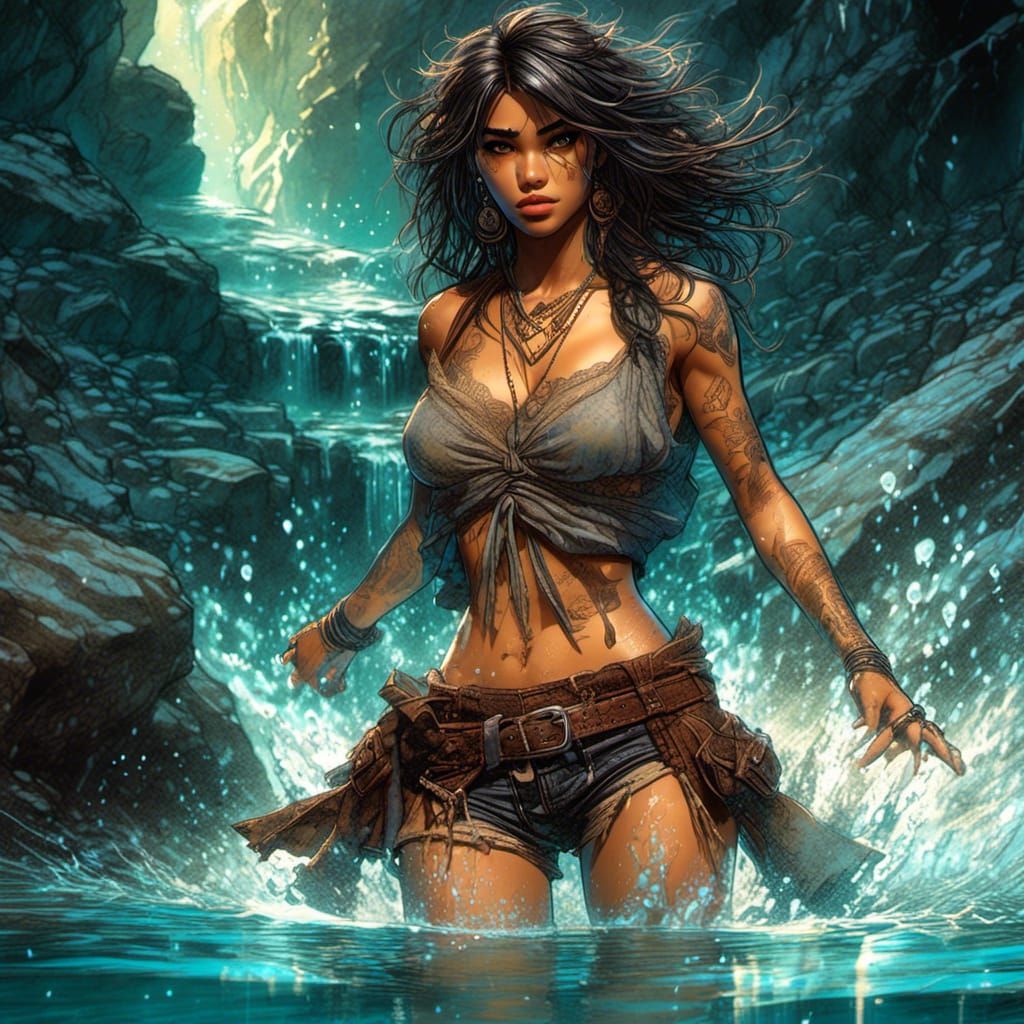 Fantasy Bandit Babe in Glowing Crystal Cavern