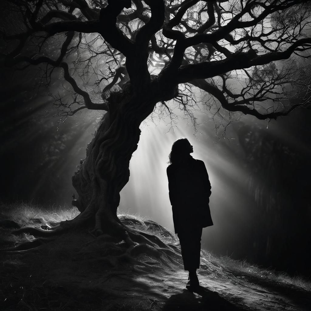 Surreal Woman with Tree in Chiaroscuro Photography