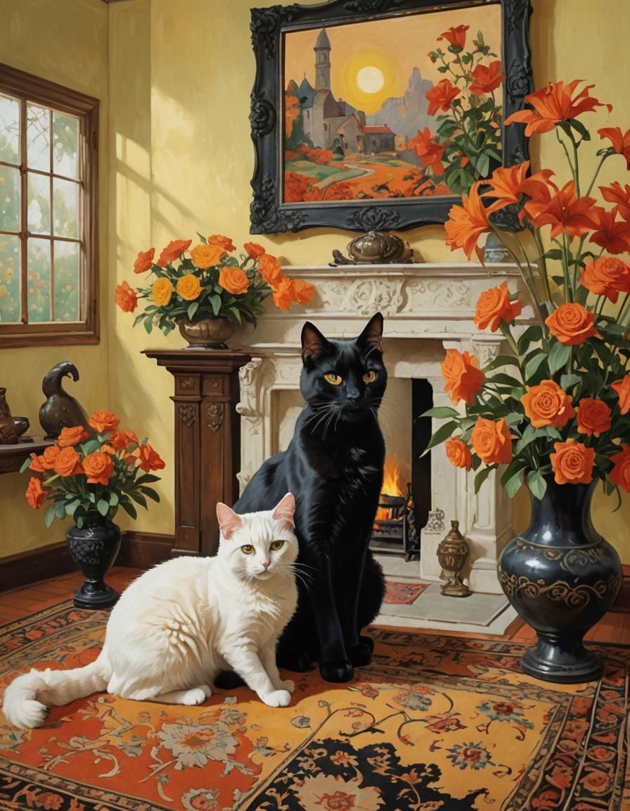 Cozy Spring Room with Children, Pastel on Canvas