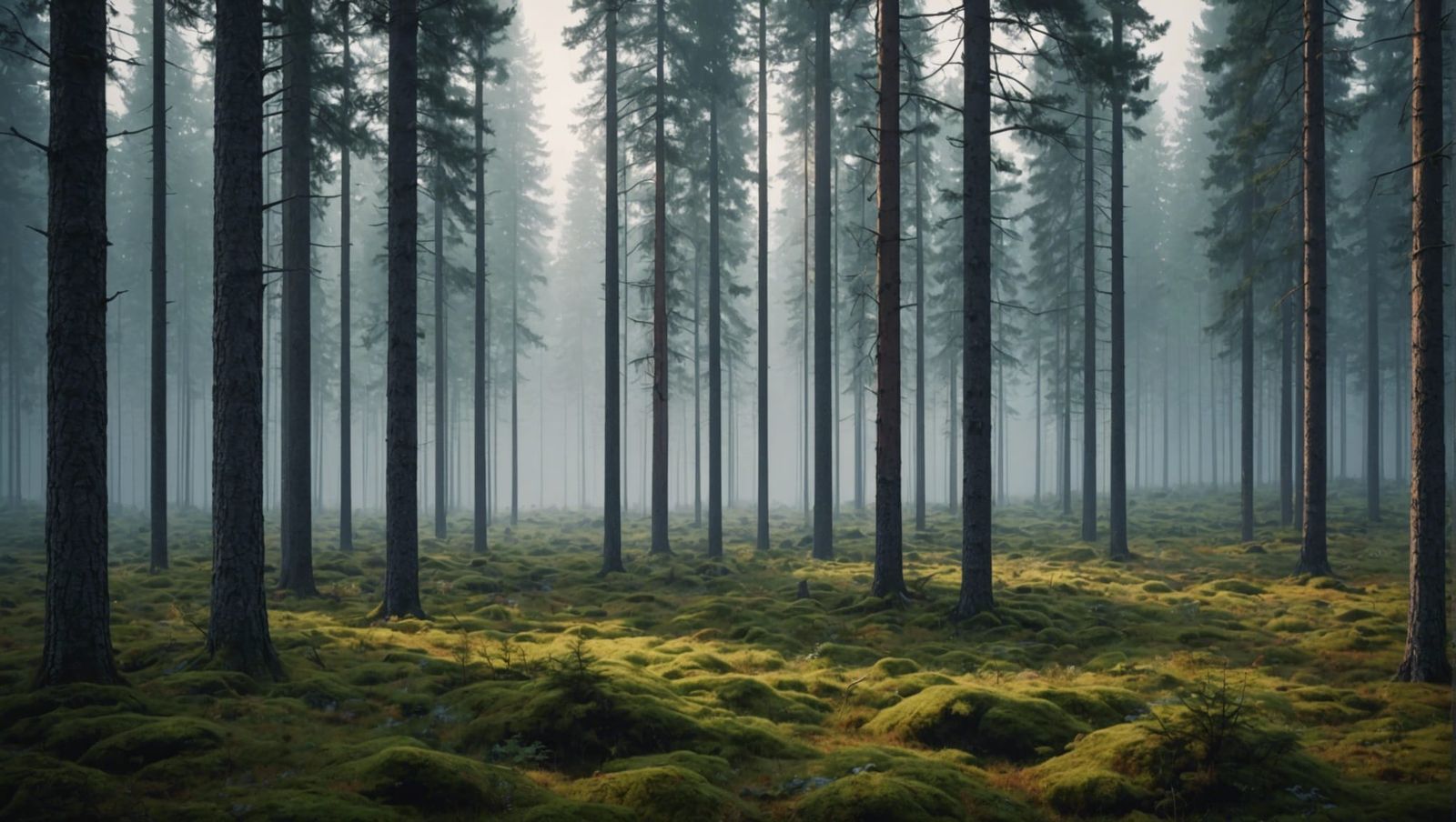 Enchanting Scandinavian Forest in Twilight Haze