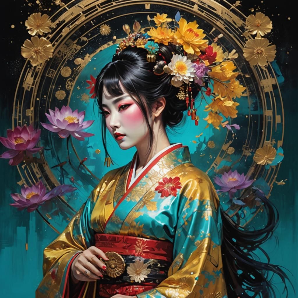 Geisha in Mirrored Reflection: A Digital Masterpiece