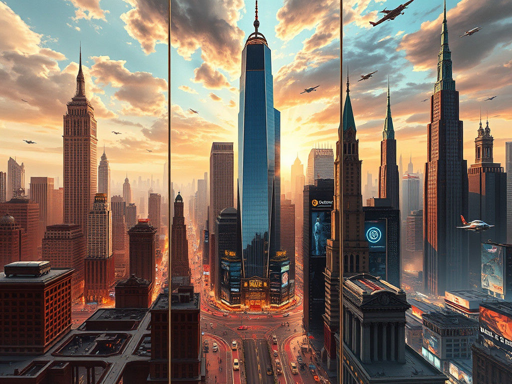 Cityscape Triptych: Past, Present, and Future in Digital Art