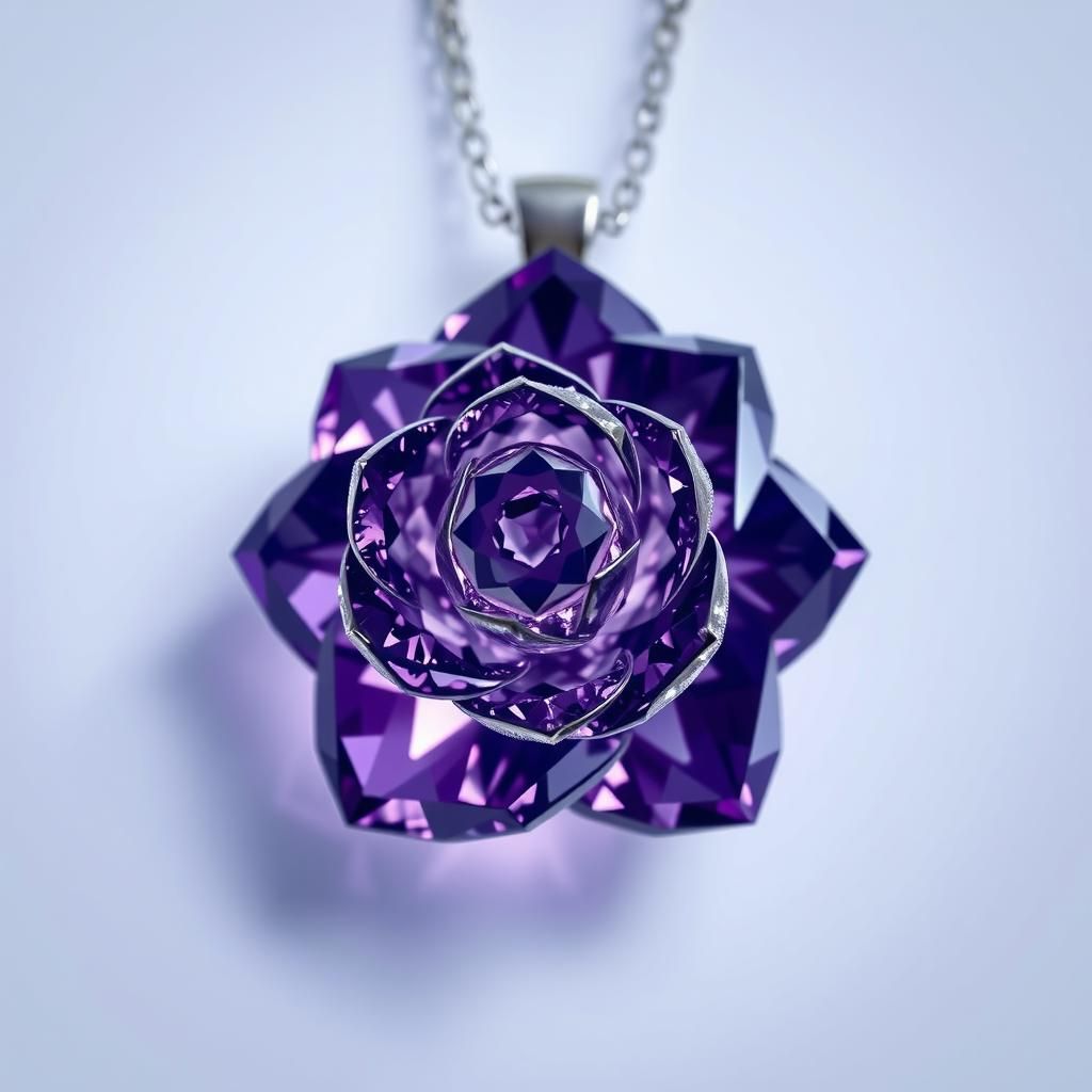 Amethyst Crystal Rose Pendant in Product Photography Style