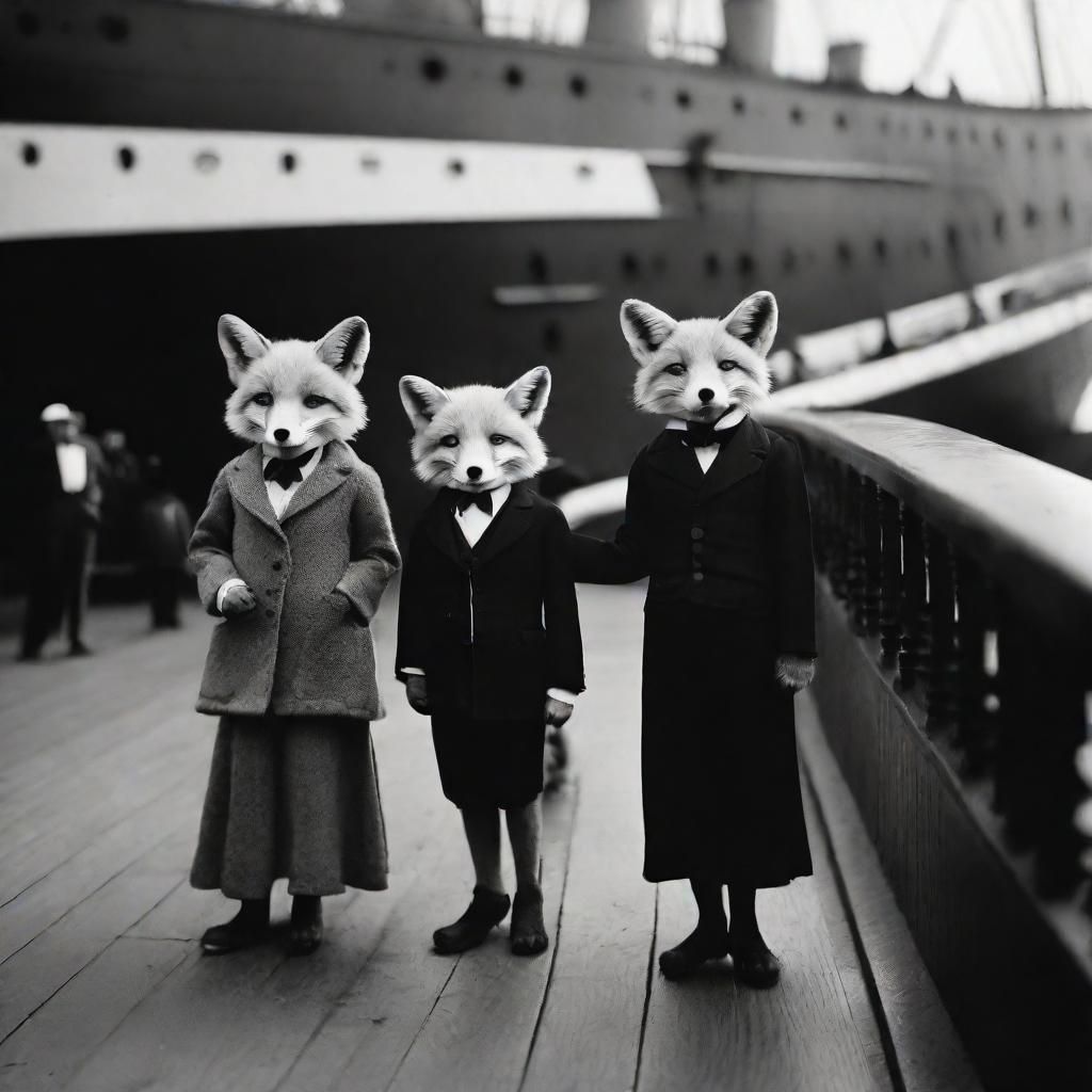 Anthro Fox Family Boarding Titanic: Vintage Photo