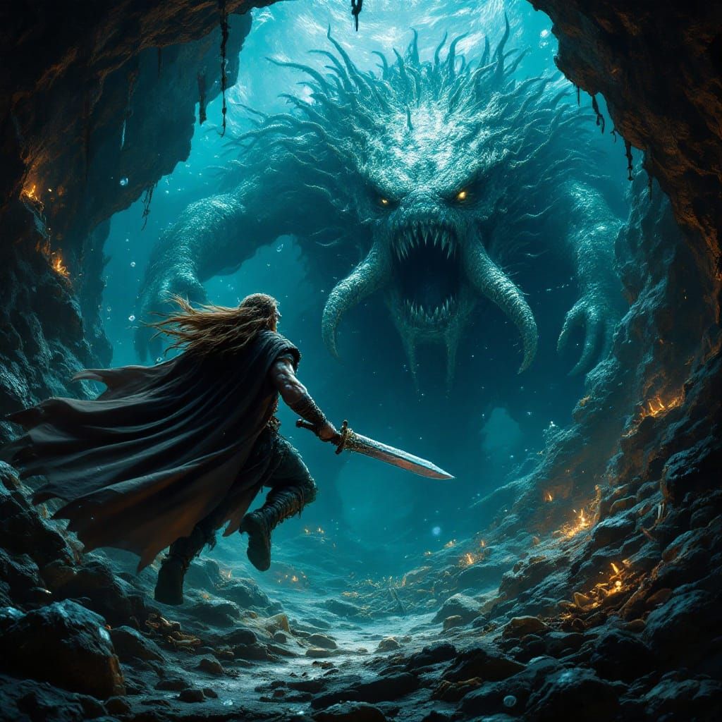 Beowulf's Underwater Battle with Grendel's Mother