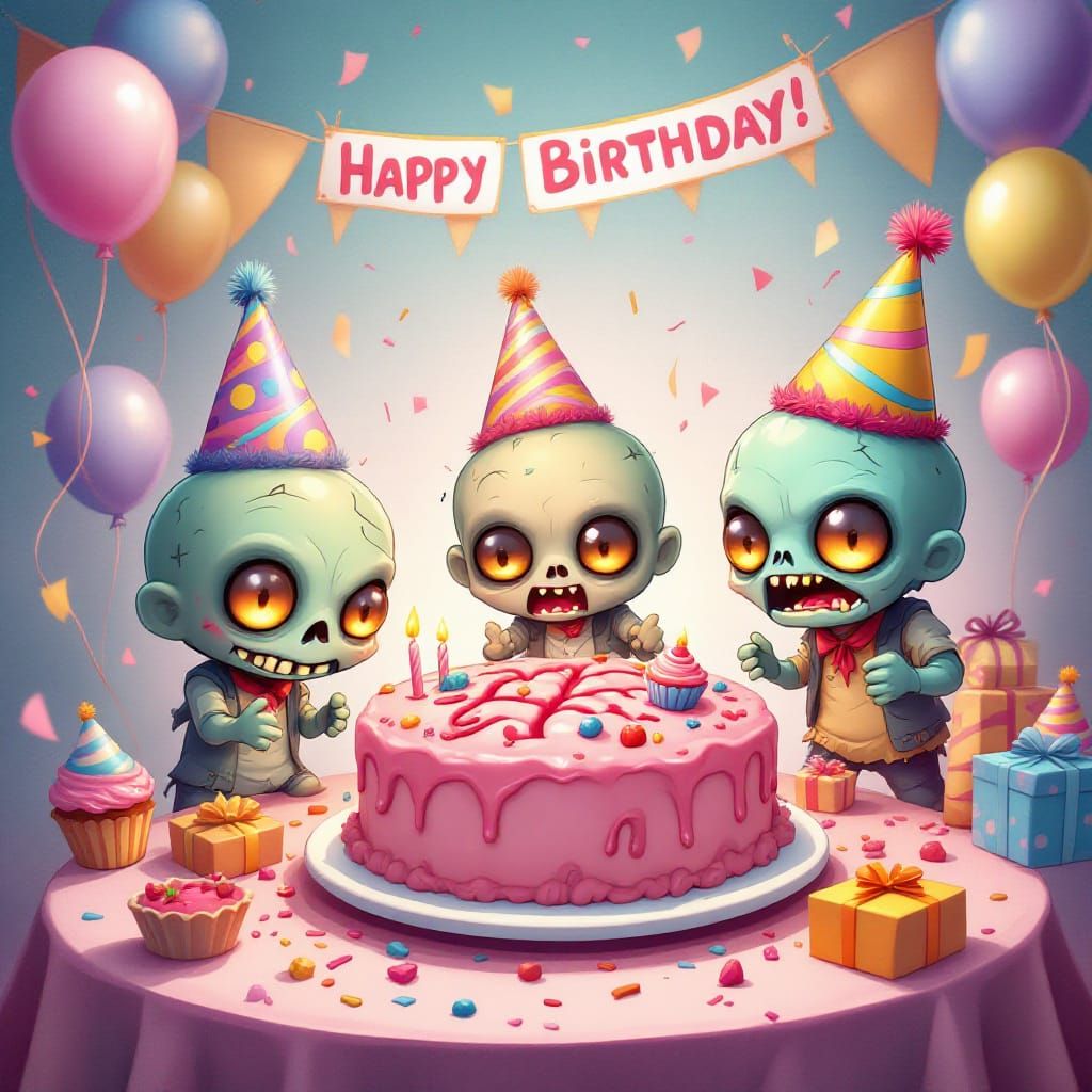 Adorable Chibi Zombies Celebrate Birthday in Pastel Wonderla...