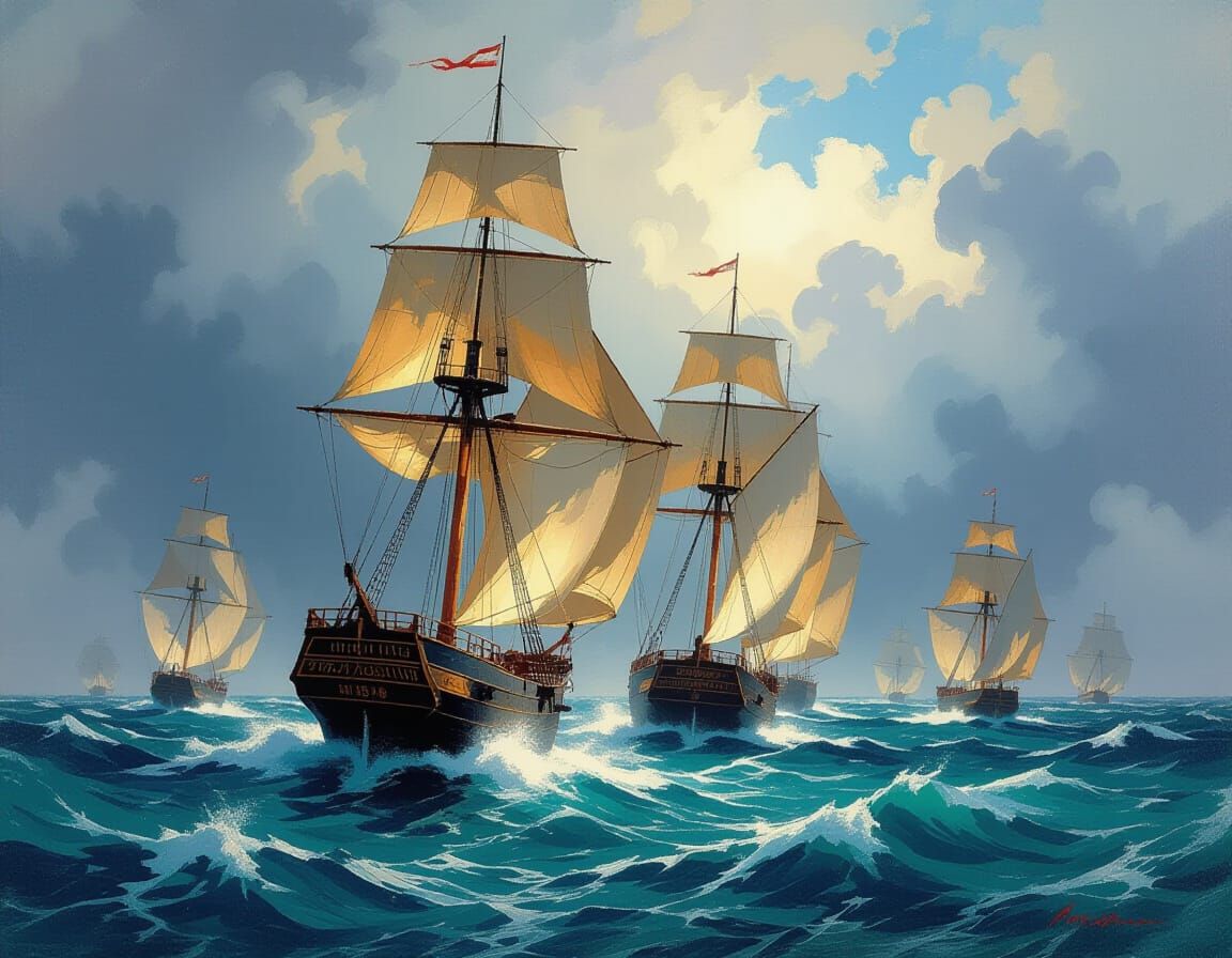 Majestic Tall Ships on a Stormy Sea