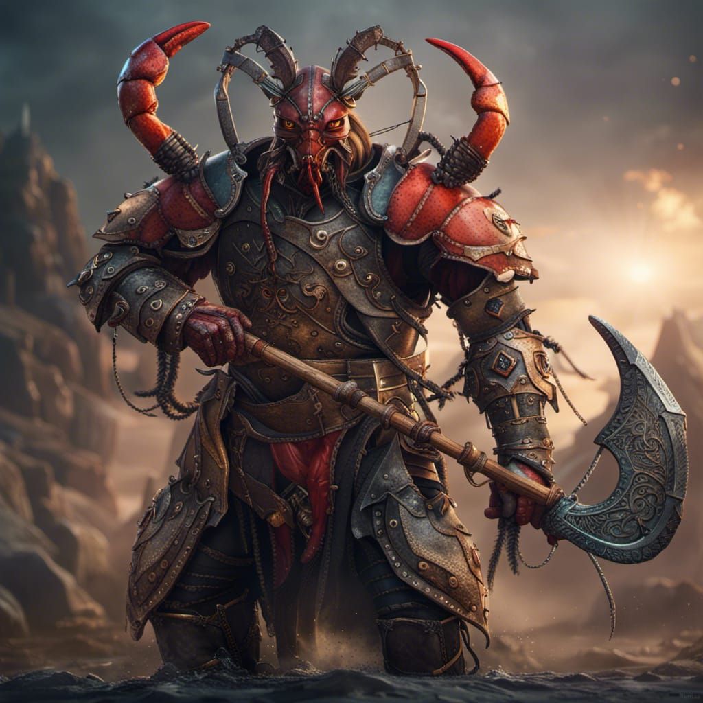 Medieval Lobster Warrior with Anchor Axe