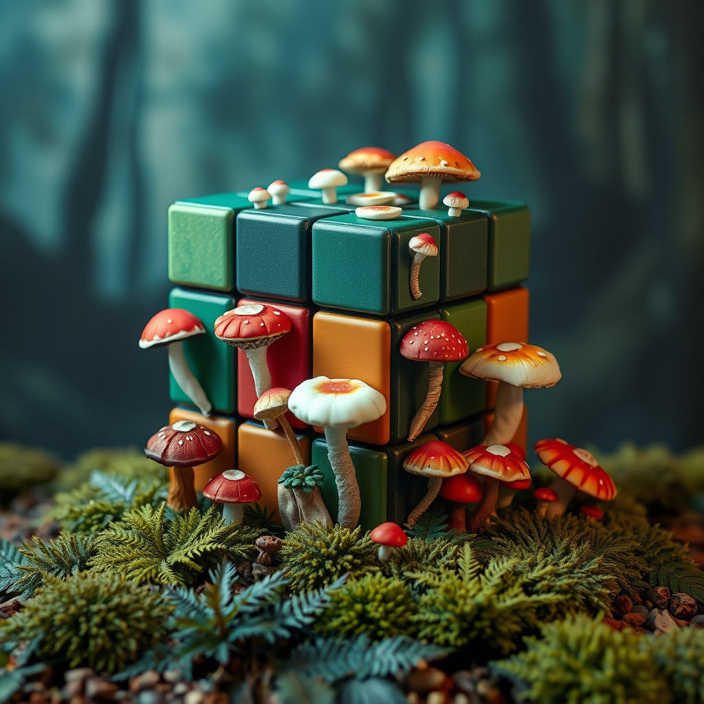 Surreal Mushroom Rubik's Cube in 3D