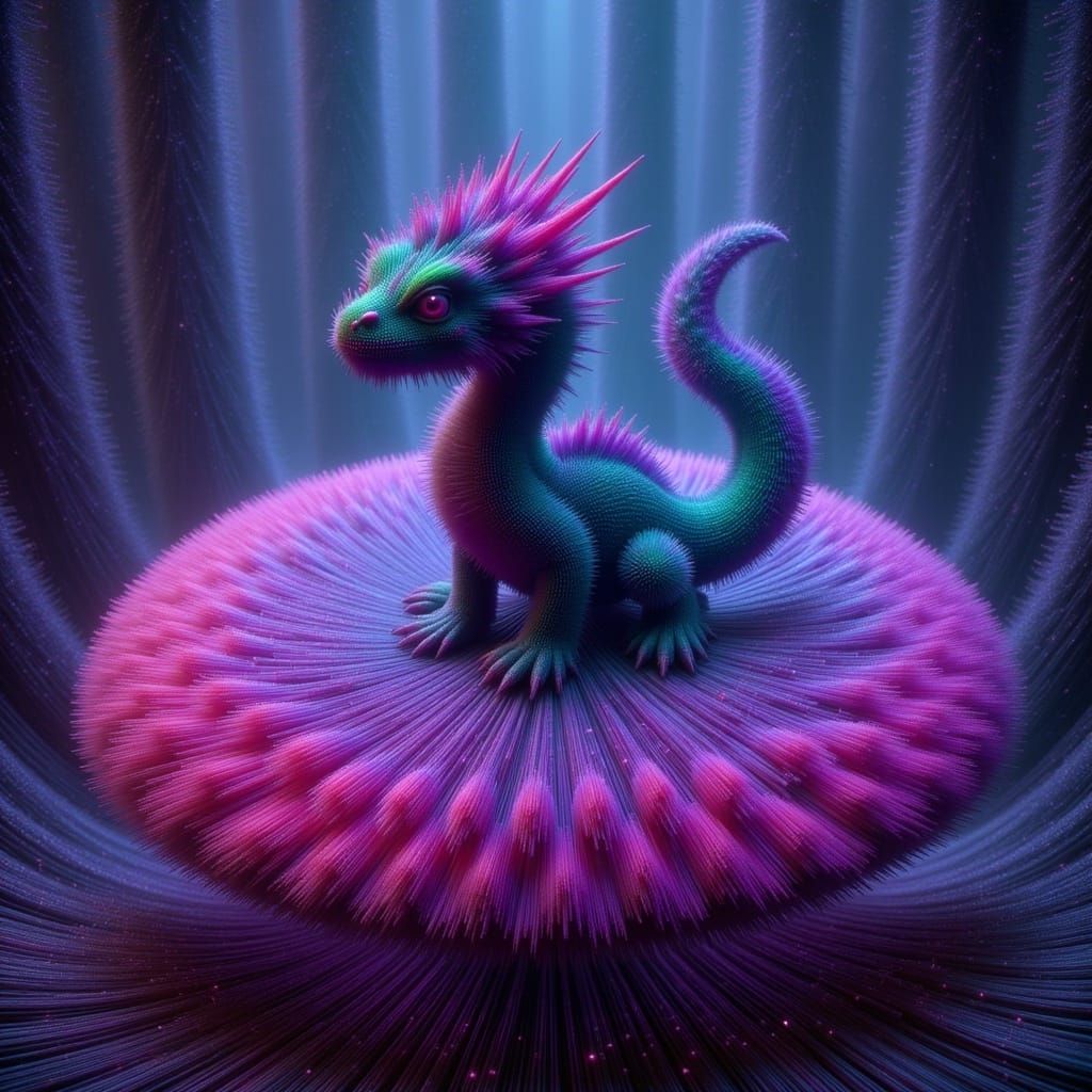 Chibi Dragon on Bioluminescent Mushroom