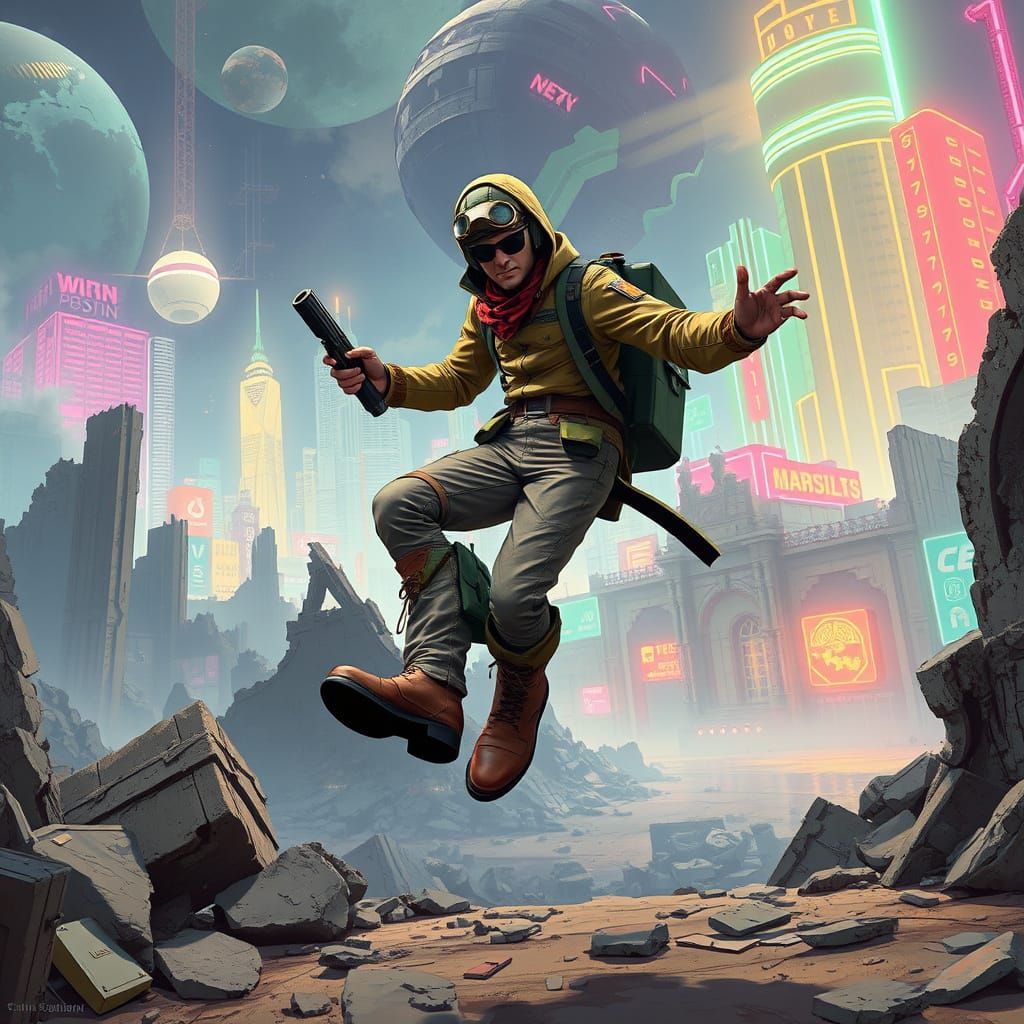 Postman Leaps Between Worlds in Cyberpunk Style