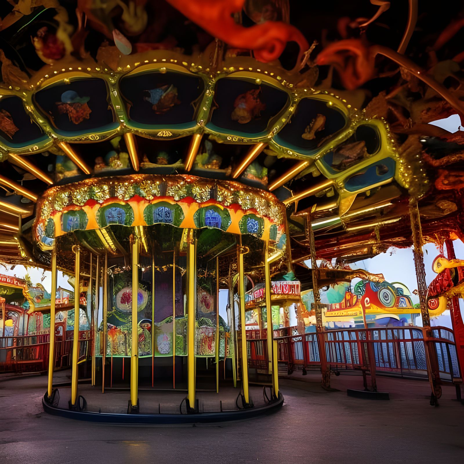 Liminal Dreamscape: Abandoned Amusement Park at Night